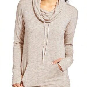 Athleta Studio Funnel Neck Sweatshirt Womens Small Oatmeal Heather Athleisure